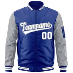 Royal White-Gray Raglan Varsity Letterman Bomber Jacket 3