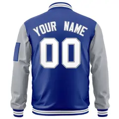 Royal White-Gray Raglan Varsity Letterman Bomber Jacket 4