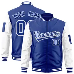 Royal White-Gray Raglan Varsity Letterman Bomber Jacket 1