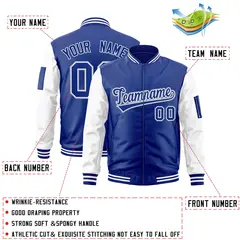 Royal White-Gray Raglan Varsity Letterman Bomber Jacket 2