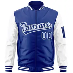Royal White-Gray Raglan Varsity Letterman Bomber Jacket 3