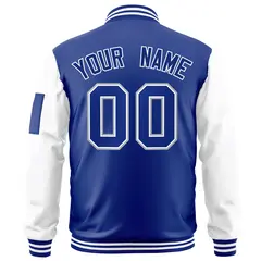 Royal White-Gray Raglan Varsity Letterman Bomber Jacket 4