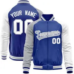 Royal White-Gray Varsity Full-Zip Raglan Sleeves Letterman Baseball Jacket 1