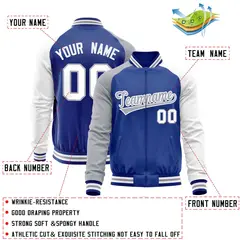 Royal White-Gray Varsity Full-Zip Raglan Sleeves Letterman Baseball Jacket 4