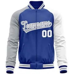 Royal White-Gray Varsity Full-Zip Raglan Sleeves Letterman Baseball Jacket 5