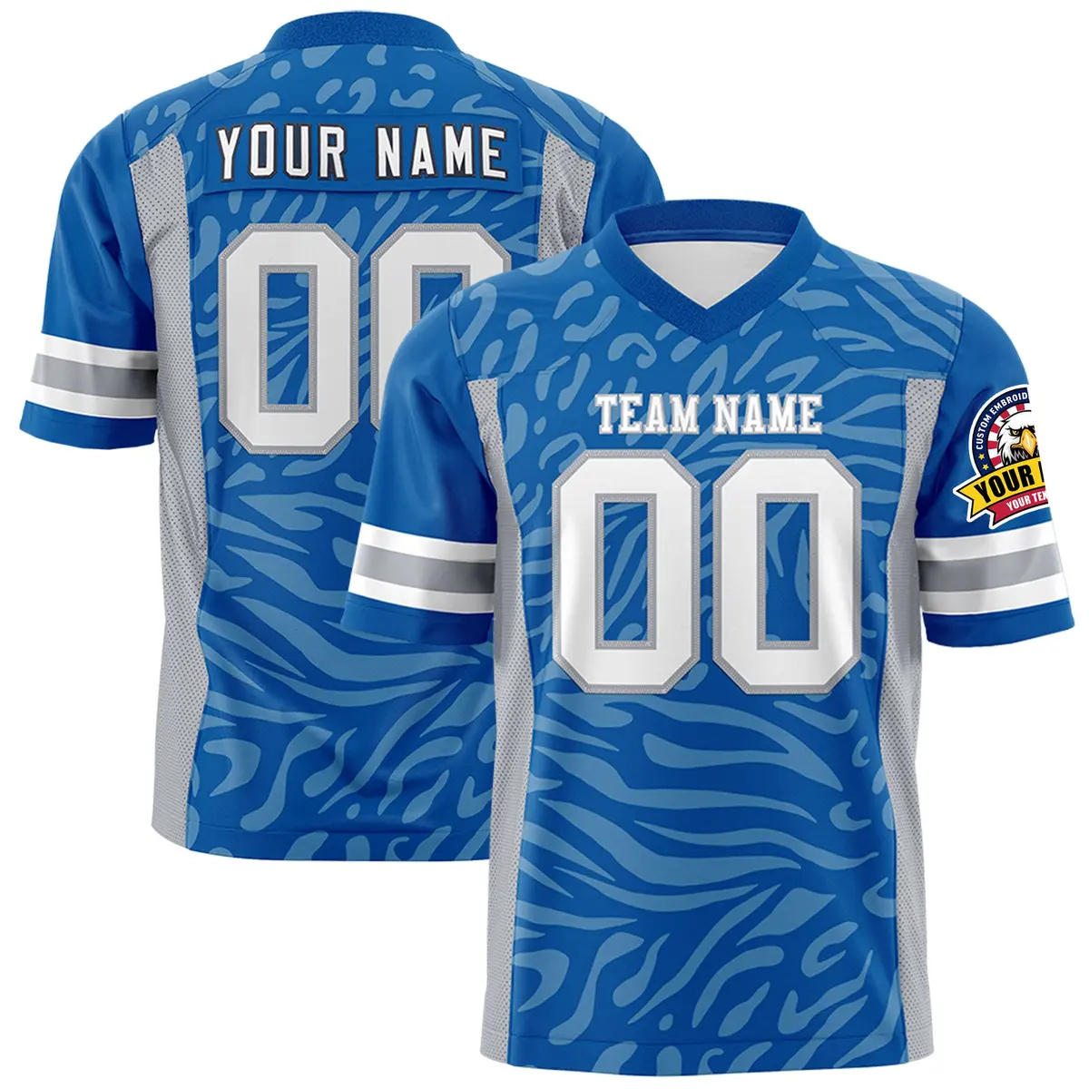 Royal White-Gray Zebra Stripes Football Jersey