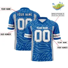 Royal White-Gray Zebra Stripes Football Jersey 2