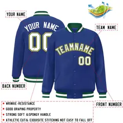 Royal White-Green Classic Varsity Full-Snap Letterman Jacket 2