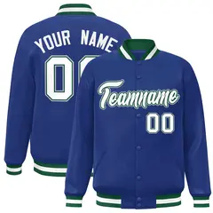 Royal White-Green Classic Varsity Full-Snap Letterman Jacket