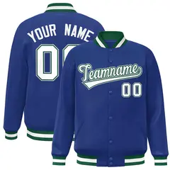 Royal White-Green Classic Varsity Full-Snap Letterman Jacket
