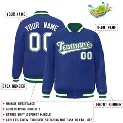 Royal White-Green Classic Varsity Full-Snap Letterman Jacket 2