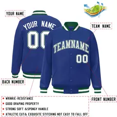Royal White-Green Classic Varsity Full-Snap Letterman Jacket 2