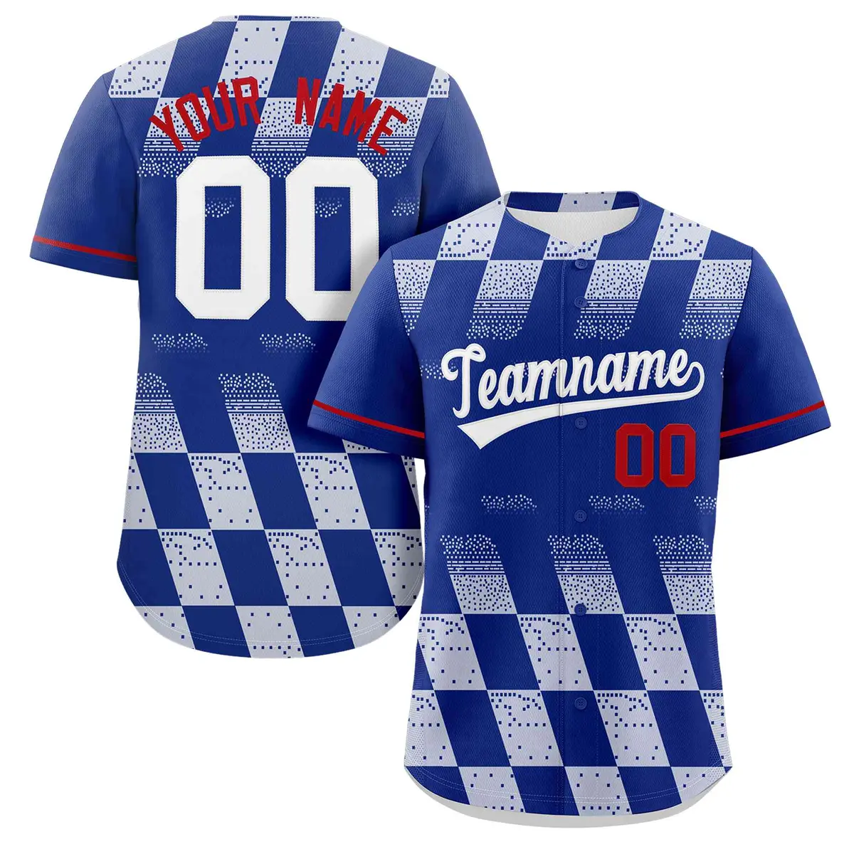 Royal White Grid Speckles Color Block Baseball Jersey