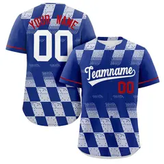 Royal White Grid Speckles Color Block Baseball Jersey
