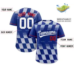 Royal White Grid Speckles Color Block Baseball Jersey 2