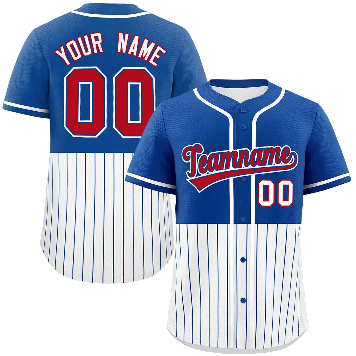 Royal White Half Stripe Authentic Baseball Jersey