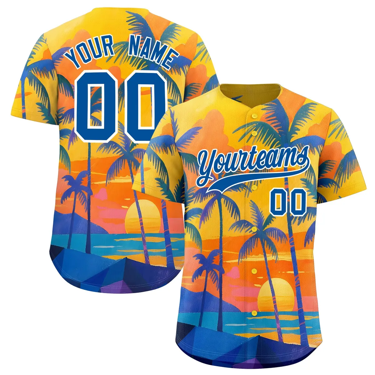 Royal White Hawaiian Graffiti Palm Tree Baseball Jersey