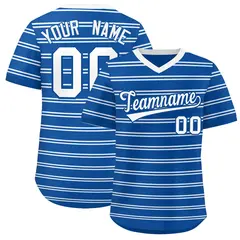 Royal White Horizontal Stripe Pullover Baseball Jersey 1
