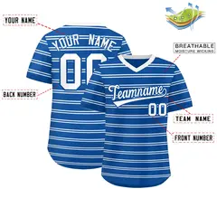 Royal White Horizontal Stripe Pullover Baseball Jersey 2