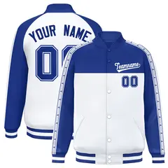 Royal White K-Ribbon Raglan Full-Snap Color Block Letterman Jacket 1