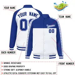 Royal White K-Ribbon Raglan Full-Snap Color Block Letterman Jacket 2