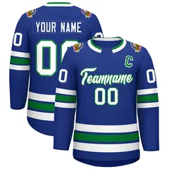 Royal White-Kelly Green Classic Style Hockey Jersey