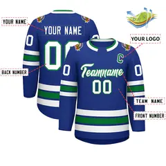 Royal White-Kelly Green Classic Style Hockey Jersey 2