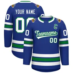 Royal White-Kelly Green Classic Style Hockey Jersey