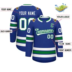 Royal White-Kelly Green Classic Style Hockey Jersey 2