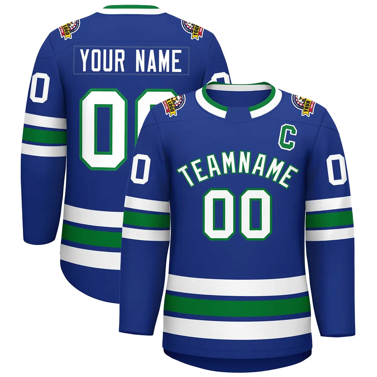 Royal White-Kelly Green Classic Style Hockey Jersey
