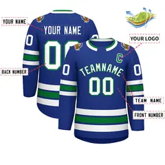 Royal White-Kelly Green Classic Style Hockey Jersey 2