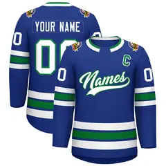 Royal White-Kelly Green Classic Style Hockey Jersey