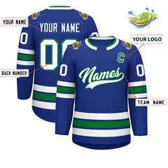 Royal White-Kelly Green Classic Style Hockey Jersey 2