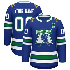 Royal White-Kelly Green Classic Style Hockey Jersey