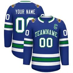 Royal White-Kelly Green Classic Style Hockey Jersey