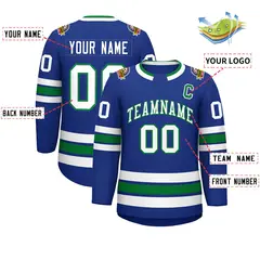 Royal White-Kelly Green Classic Style Hockey Jersey 2