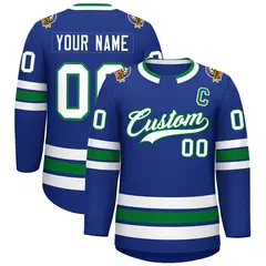 Royal White-Kelly Green Classic Style Hockey Jersey