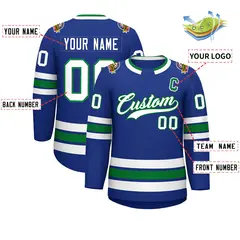 Royal White-Kelly Green Classic Style Hockey Jersey 2