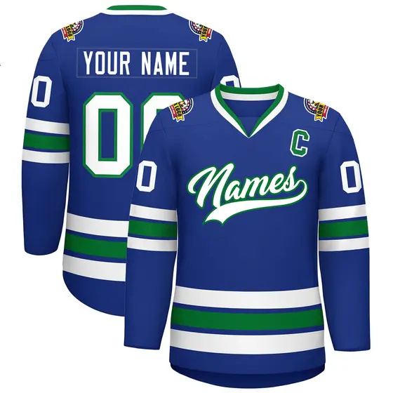 Royal White-Kelly Green Classic Style Hockey Jersey