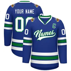 Royal White-Kelly Green Classic Style Hockey Jersey
