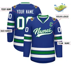 Royal White-Kelly Green Classic Style Hockey Jersey 2