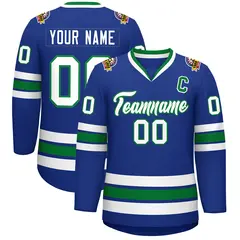 Royal White-Kelly Green Classic Style Hockey Jersey