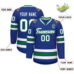 Royal White-Kelly Green Classic Style Hockey Jersey 2