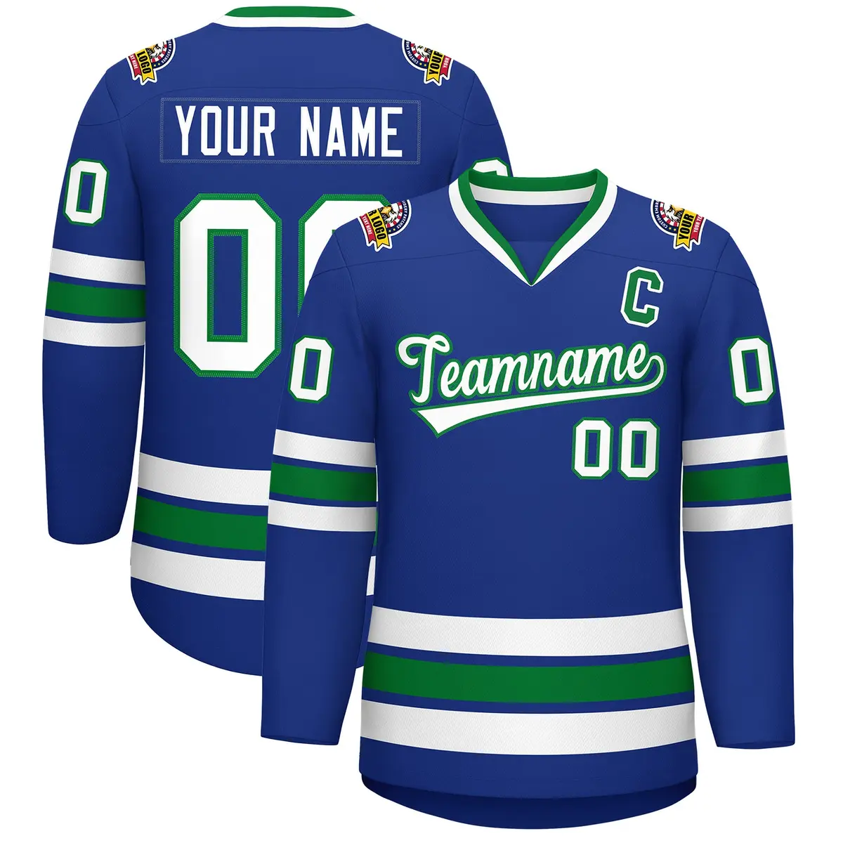 Royal White-Kelly Green Classic Style Hockey Jersey