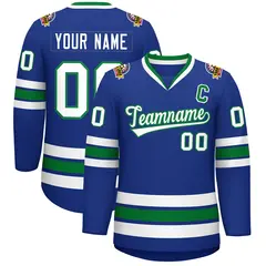 Royal White-Kelly Green Classic Style Hockey Jersey