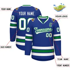 Royal White-Kelly Green Classic Style Hockey Jersey 2