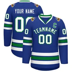 Royal White-Kelly Green Classic Style Hockey Jersey