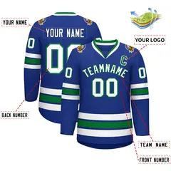 Royal White-Kelly Green Classic Style Hockey Jersey 2