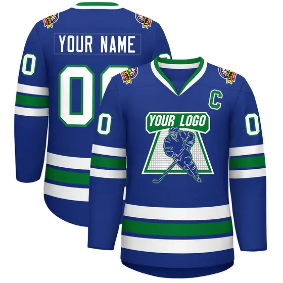Royal White Kelly Green Classic Style Hockey Jersey
