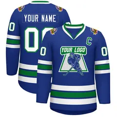 Royal White Kelly Green Classic Style Hockey Jersey